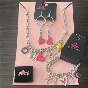 Paparazzi Silver Jewelry Set with Pink Hearts